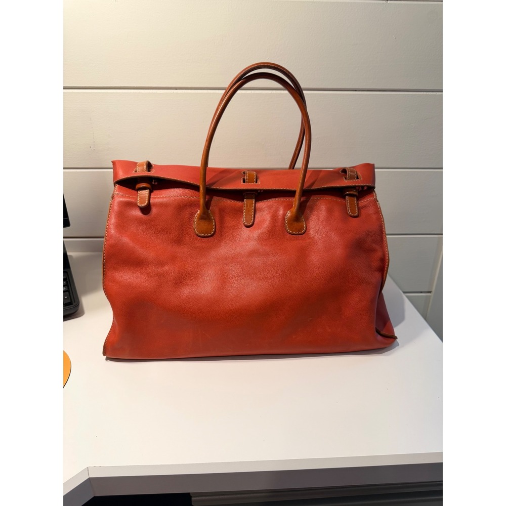 Henry Cuir Barneys New York Orange Leather Tote Bag Made in Italy Handcrafted
